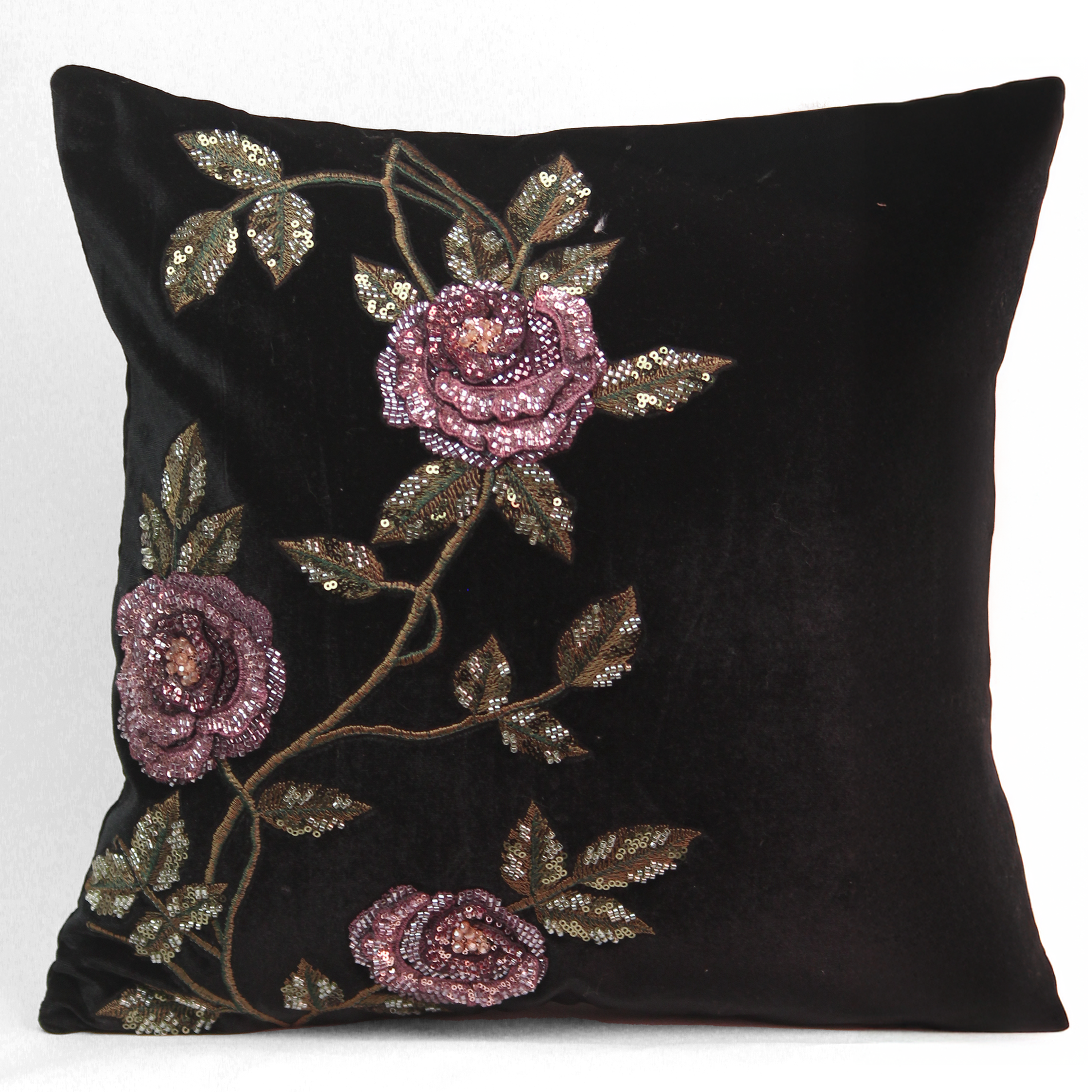 Midnight Rose Appliqué Cushion