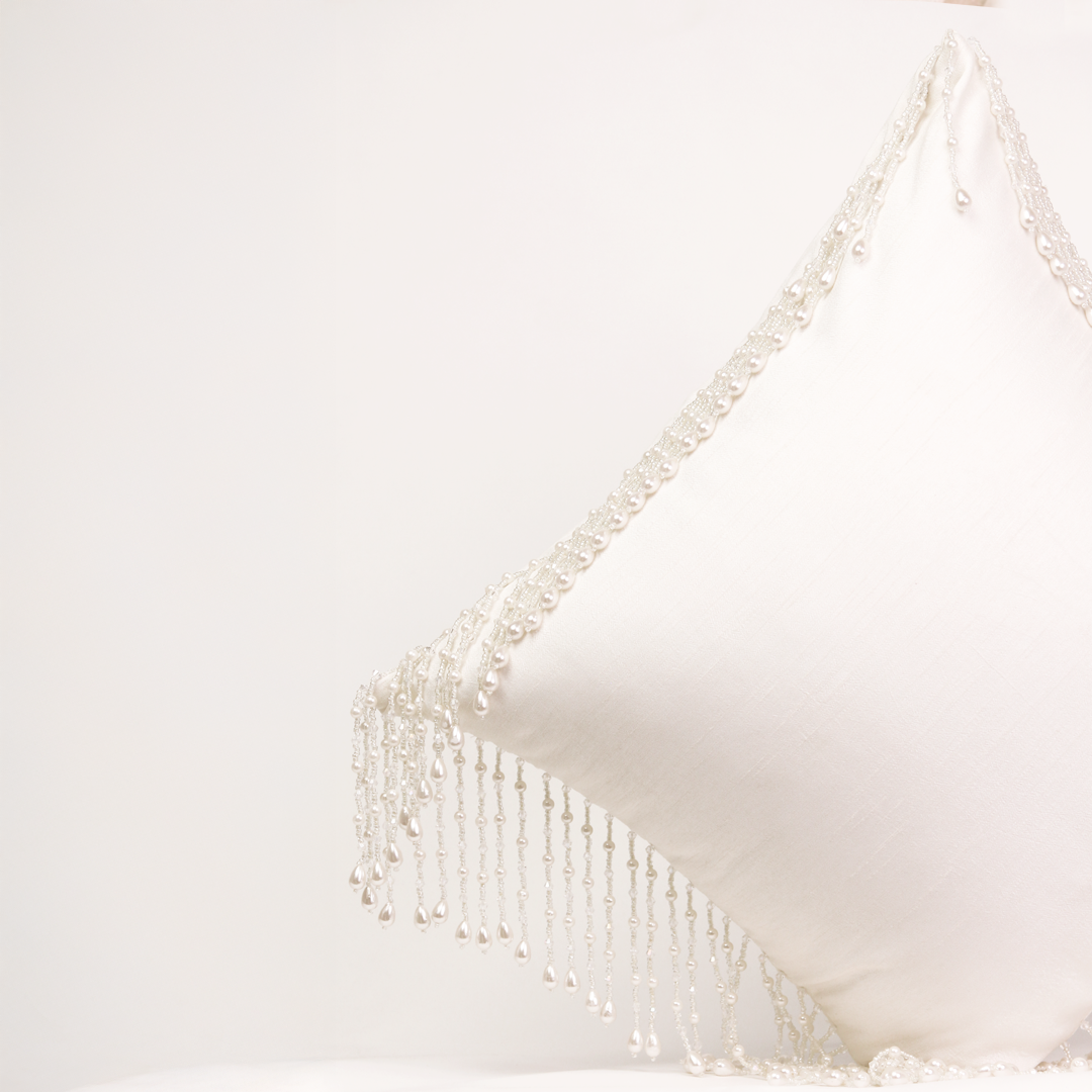 Ivory Pearl Fringe Pillow Cover