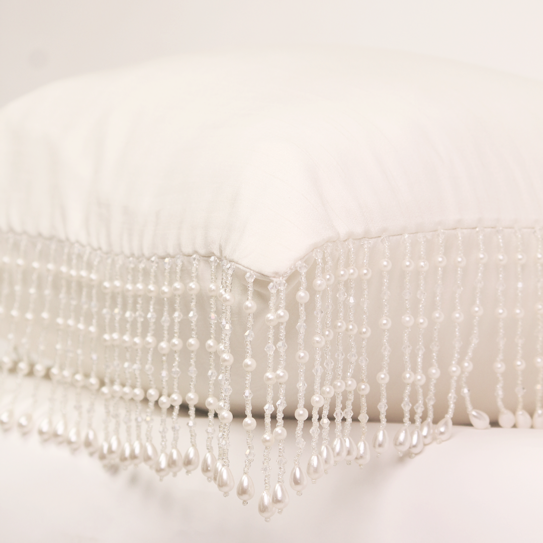Ivory Pearl Fringe Pillow Cover