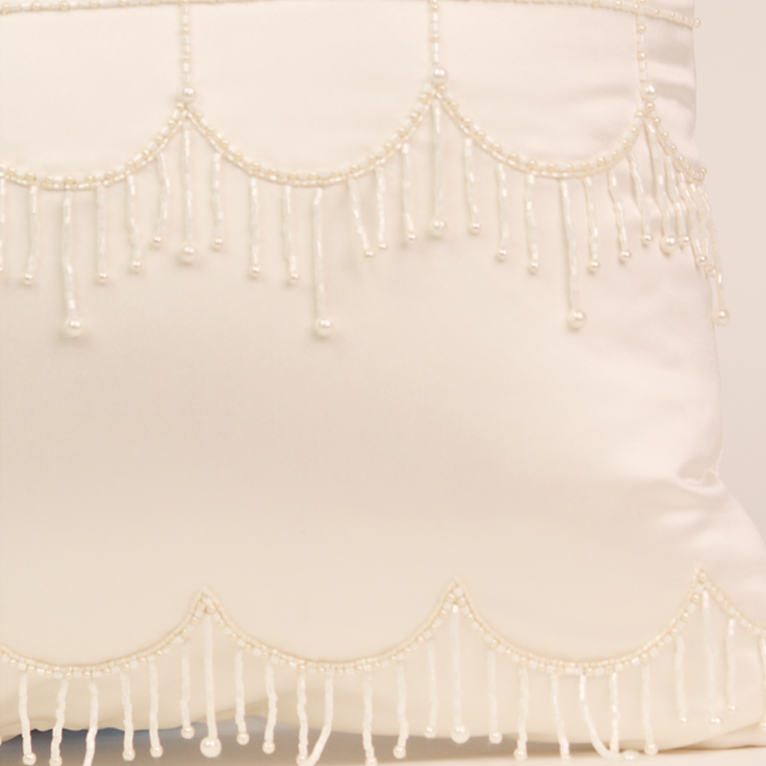 Pearl Grid Scallop Fringe Pillow Cover