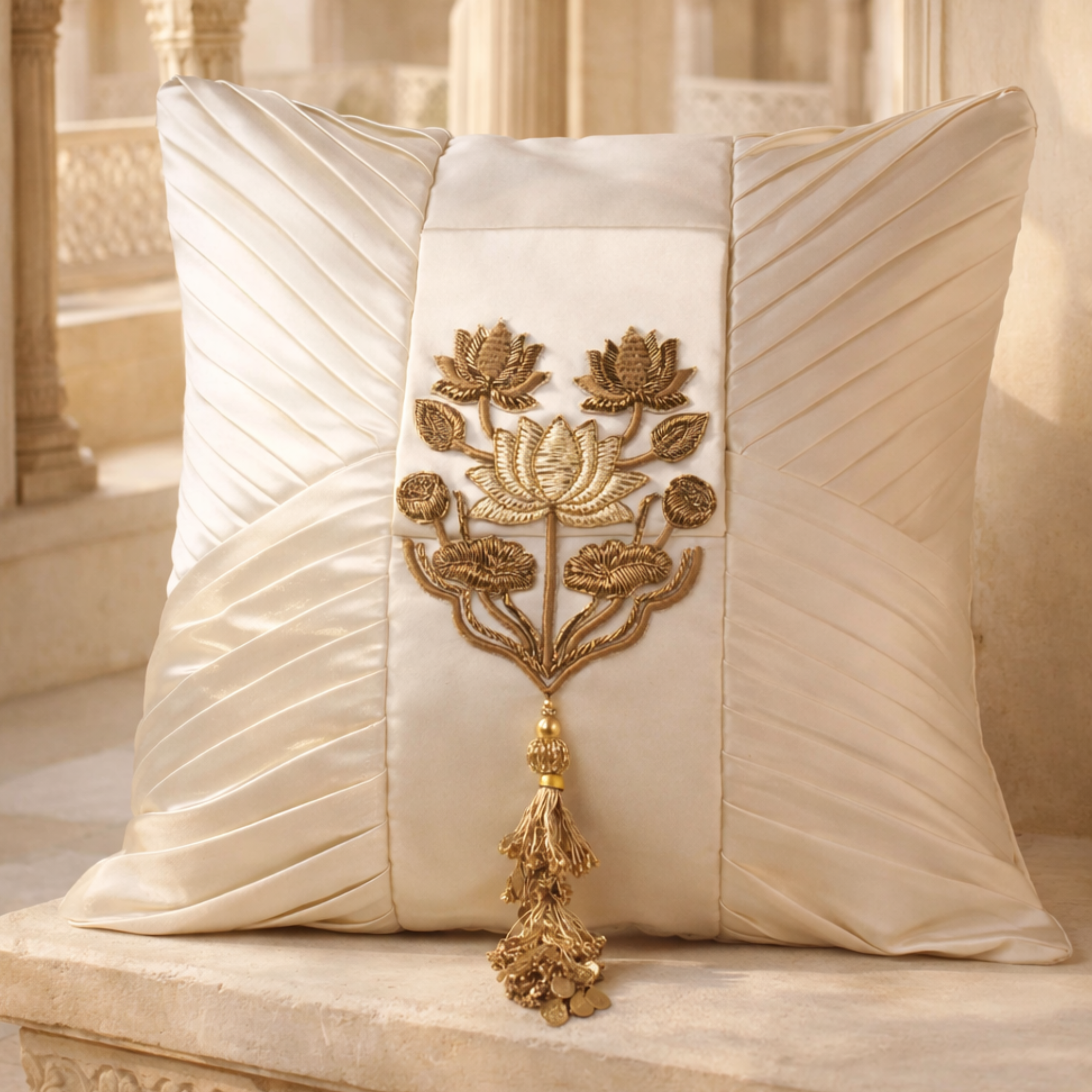 Pleated Satin Lotus Pillow