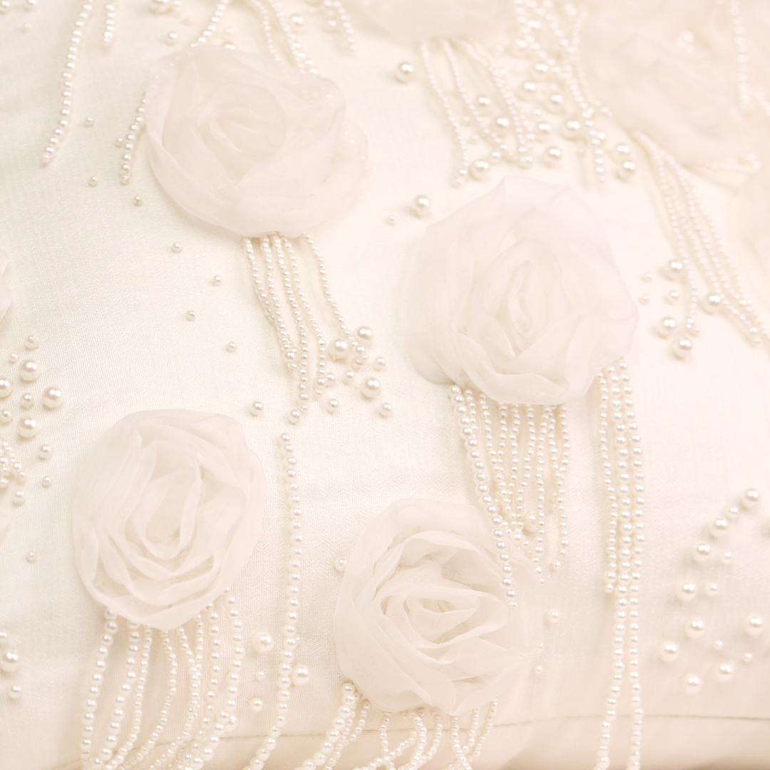 White Rose And Pearl Fringe Pillow Cover